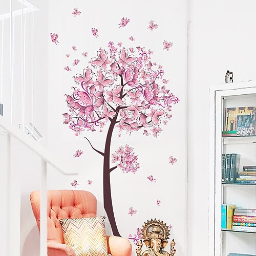 

mariposa rosa árbol pared calcomanía etiqueta chica flor pared calcomanía vinilo papel pintado casa sala de estar dormitorio decoración mariposa rosa árbol dormitorio fondo pared calcomanía