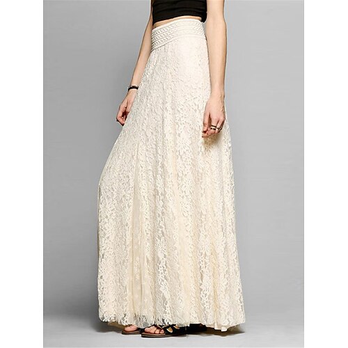 

Women's Skirt A Line Swing Maxi Polyester Apricot Black White Red Skirts Fall Winter Lace Fashion Elegant Street Daily S M L