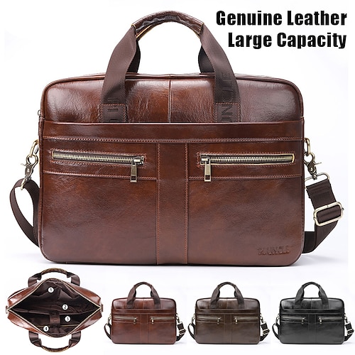 

Homme Mallette Sac d'épaule Cartable Sac pour Ordinateur Cuir Bureau du quotidien Fermeture Grande Capacité Etanche Durable Couleur unie Noir Marron Café