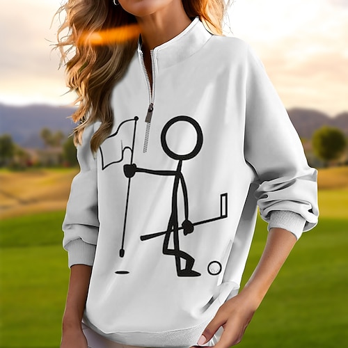 

Femme Pull de golf Sweat Golf Chaud Respirable Evacuation de l'humidité manche longue Vêtements d'extérieur de golf Top Standard Zippé Col Montant Imprimé Printemps Automne Tennis Le golf Pickleball