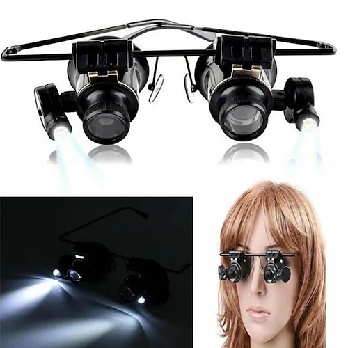 20X LED Magnifier Glasses Double Eye Jewelery Watch Repair Tools Lamp  Loupes Eyewear Magnifying Glass Light