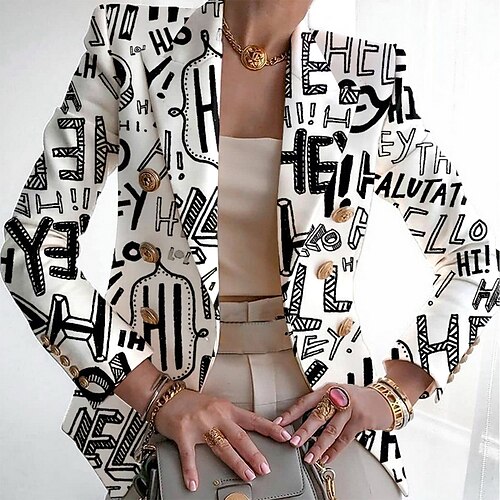 

Mujer chaqueta Evento / Fiesta Botón Letra y Número Casual / Diario Estilo artístico Ajuste regular Ropa de calle Manga Larga Verano Blanco S