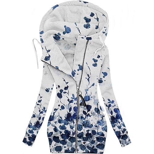 

Mujer Chaqueta con capucha Casual Cremallera Flor Cómodo Moda Ajuste regular Ropa de calle Manga Larga Otoño Azul marinero S