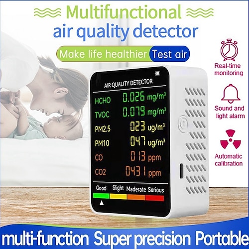 

6-in-1-Luftqualitätsdetektor-Monitor PM2,5 PM10 HCHO TVOC Co Formaldehyd mit LCD-Display