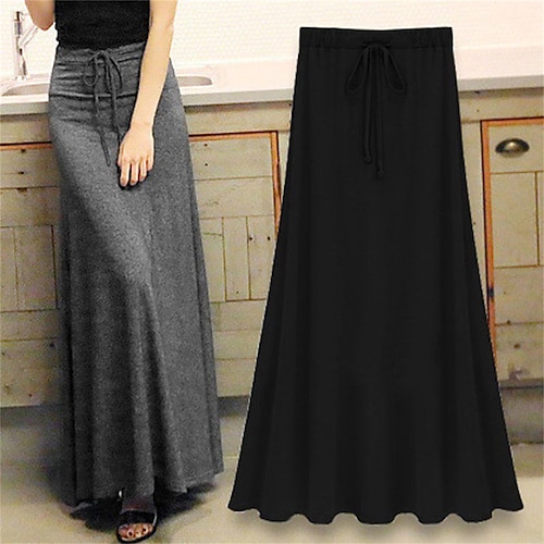 

Women's Skirt Long Skirt Maxi Gray Black Skirts Winter Ruched Drawstring Fashion Casual Daily Vacation S M L