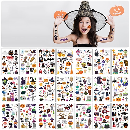 

20 Sheet Halloween Luminous Temporary Tattoos Pumpkin Ghost Waterproof glow Tattoo Sticker for Kids Favors Gifts Halloween Party Decor