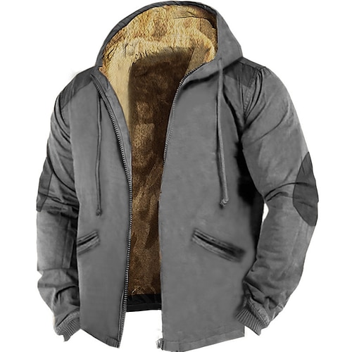 Homens Full Zip Hoodie Jaqueta Azul Marron Marrom 2 Cinzento Com Capuz Bloco de cor Zíper Imprimir Casual Diário Feriado Impressão 3D Tosão Designer Lã fina Inverno Roupa Moletons Moletons