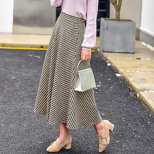 

Mujer Falda Línea A Midi Poliéster Acrílico Negro Caqui Faldas Invierno Bolsillo Estampado Moda Casual Calle Diario S M L