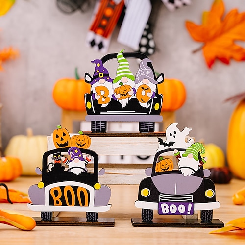 

Halloween Decorations Pumpkin Dwarfs Boo Cars Wooden Decorations Ghost Festival Atmosphere Ghost Setting Table