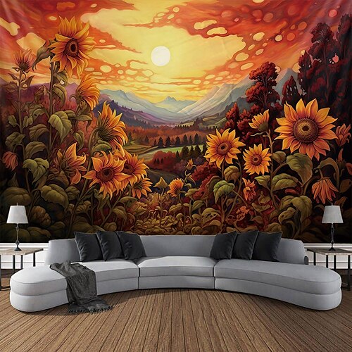 

caminho de girassol paisagem tapeçaria suspensa arte de parede grande tapeçaria mural decoração fotografia pano de fundo cobertor cortina casa quarto sala de estar decoração