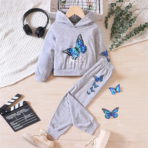 SHEIN Butterfly Embroidered Crop Hoodie and Sweatpants Set