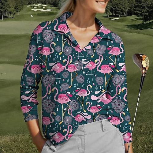 

Mulheres Camisa polo de caminhada Camisa de golfe Respirável Secagem Rápida Pavio Humido Manga Longa Vestuário de golfe Roupas de golfe Normal Flamingo Primavera Outono Tênis Golfe Pickleball