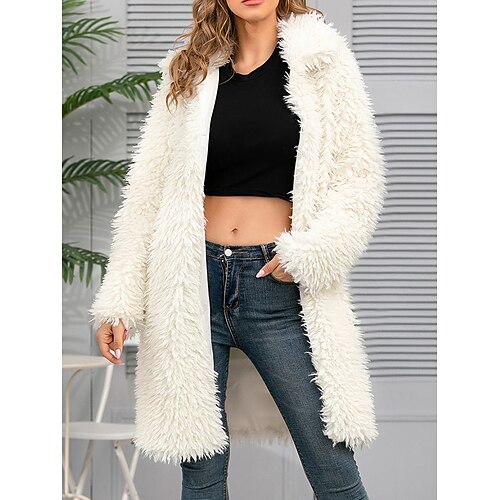 

Damen Mantel aus Kunstpelz Outdoor Strasse Freizeitskleidung Herbst Winter Lang Mantel Regular Fit Windundurchlässig warm halten Stilvoll Brautkleider schlicht Streetstyle Jacken Langarm Glatt Mit