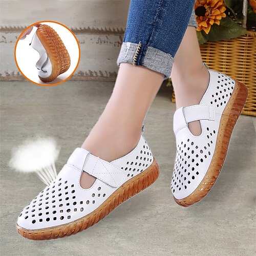 

Damen Sandalen Flache Schuhe Weiße Schuhe Täglich Gehen Flacher Absatz Runde Zehe Brautkleider schlicht Komfort Leder Feste Farbe Dunkelgrau Weiß / Gelb Schwarz matt