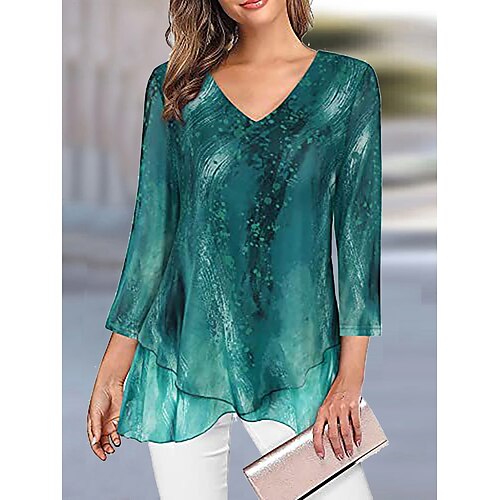 

Damen Hemd Bluse Schwarz Hellgrün Wein Graphic Blumen Asymmetrisch Bedruckt Langarm Casual Täglich Basic V Ausschnitt Regular Fit Blume Herbst Winter