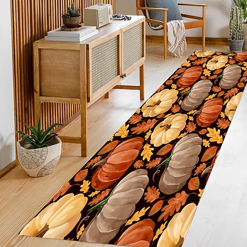 

Haustürmatte für draußen und drinnen, Küchenmatte, Thanksgiving, Herbst, Bauernhaus, blauer Kürbis, Ahornblatt, Eingangstürabdeckung, rutschfeste Badezimmermatte, Waschbecken/Veranda, waschbare
