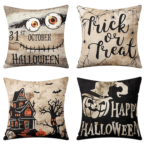 

Happy Halloween Süßes oder Saures, doppelseitiger Kissenbezug, 4-teilig, weich, dekorativ, quadratisch, Kissenbezug für Schlafzimmer, Wohnzimmer, Sofa, Couch, Stuhl