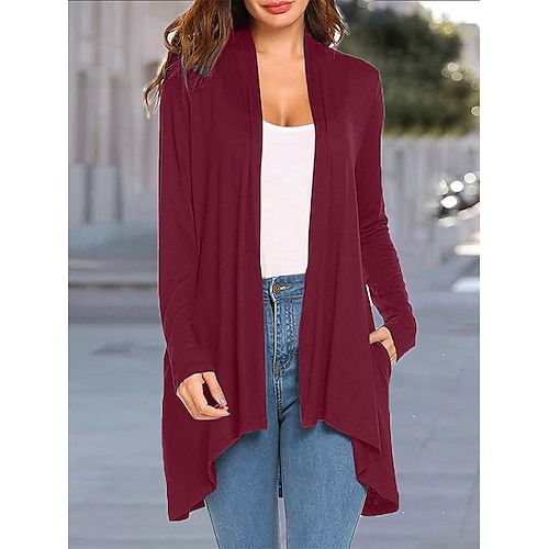 

Mujer Chaqueta de Punto Puente Estriado Tejer Bolsillo Color sólido Frente Abierto Elegante Casual Exterior Diario Verano Otoño Negro Blanco S M L