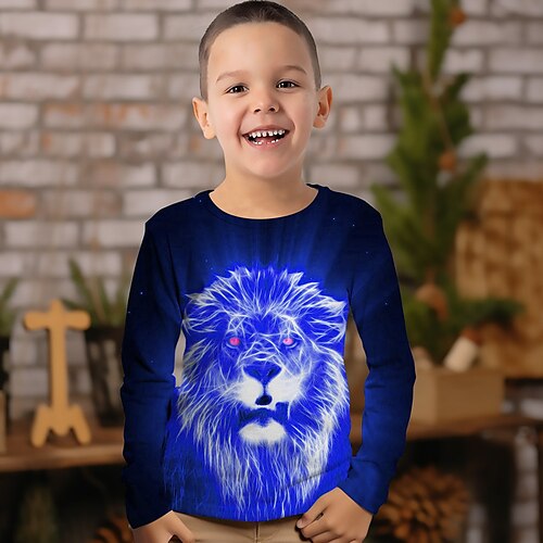 

Boys T shirt Tee Long Sleeve Graphic Animal Lion 3D Print Sports Fashion Streetwear Polyester Outdoor Casual Daily Kids Crewneck 3-12 Years 3D Printed Graphic Regular Fit