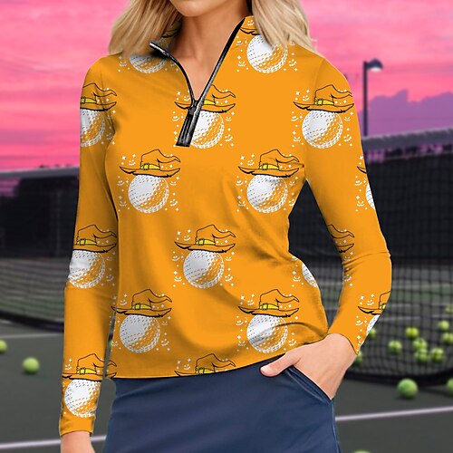 

Femme T-shirt POLO Chemise de golf Respirable Séchage rapide Evacuation de l'humidité manche longue Vêtements de golf Top Standard Zippé Col Montant Imprimé Printemps Automne Tennis Le golf Pickleball