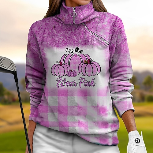 

Mujer Jersey de golf Sudadera Golf Mantiene abrigado Transpirable Dispersor de humedad Manga Larga Ropa de golf Camiseta Ajuste regular Cremallera Bolsillos laterales Plaid Impreso Primavera Otoño