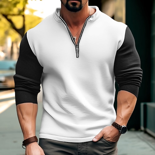 

Homme Sweat zippé Blanche Rouge Bleu Gris Col Mao Bloc de couleur Sport Loisir du quotidien Vacances Vêtement de rue basique Décontractées Printemps Automne Vêtement Tenue Pulls Capuche Pulls