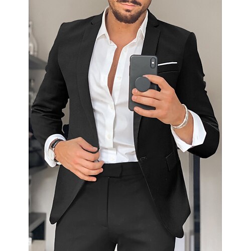 

Preto Vinho Azul Masculino Casamento Fato Conjunto de 2 peças Cor Sólida Moderno Comum 1 Botão 2023