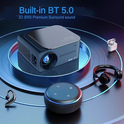

proyector con android tv 4k 8k compatible con proyector con wifi /bluetooth 5.0 nativo 1080p 400ansi 2.4g / 5g control remoto de voz inteligente proyector portátil para el hogar sonido estéreo