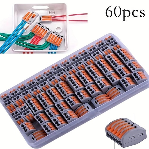 60 stuks hendeldraadmoerconnectoren - compacte verbindingsdraadconnectorset - snelle bedrading 28-12 awg assortimentset