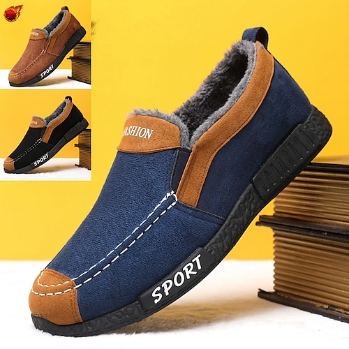 

Homens Mocassins e Slip-Ons Sapatos Confortáveis Forro de Lã Casual Ao ar livre Diário Lona Quente Respirável Confortável Preto Azul Caqui Outono Inverno