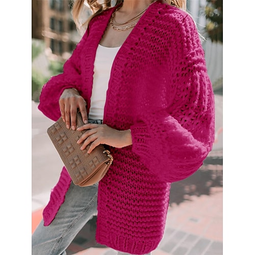 

Mulheres Sueter Cardigan Saltador Estriado Tricotar Superdimensionado Cor imaculada Abertura Frontal à moda Casual Diário Para Noite Outono Inverno Preto Rosa S M L