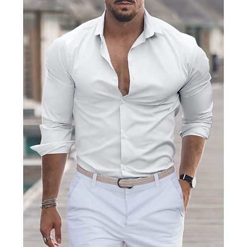 

Chemise classique à manches longues pour hommes, coupe standard, revers, couleur unie, mélange de coton, noir, blanc, rose, 2023