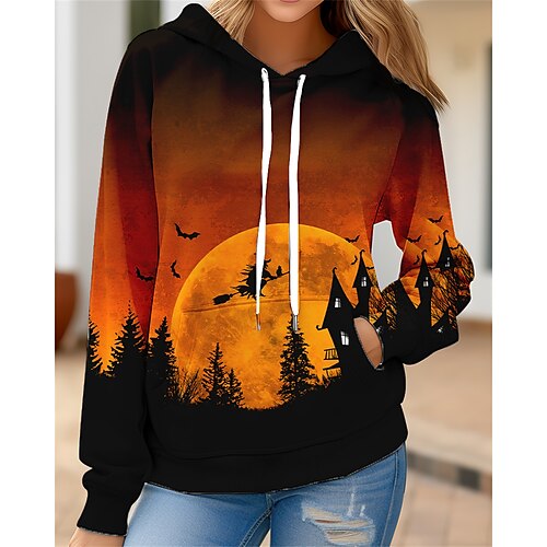 

Mujer Sudadera con capucha Pull-over Sudadera de Halloween Deportes Básico Correa Bolsillo delantero Rojo Víspera de Todos los Santos Sudadera Manga Larga Top Microelástico Otoño invierno