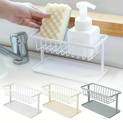 Sink Soap Organzier Rack Plastic Bathroom Storage Trays Sponge