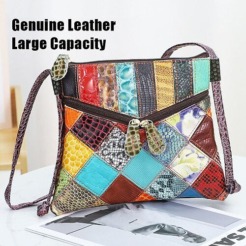 

Damen Umhängetasche Schultertasche Handy-Beutel Hobo Tasche Rindsleder Täglich Festtage Reißverschluss Hohe Kapazität Wasserdicht Leichtgewichtig Farbblock Patchwork Folk Regenbogen