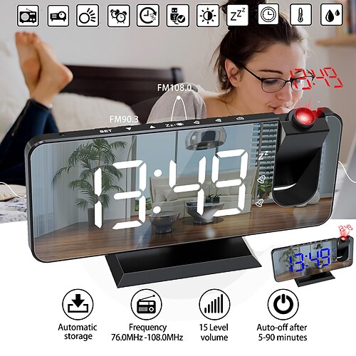 

Nouveau double réveil projection horloge électronique led miroir miroirs grand écran réveil