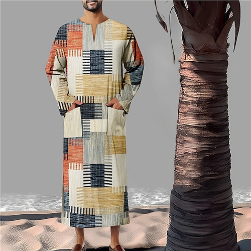 

Homme Chemise Caftan Plaid Imprimés Photos Géométrie Col Ras du Cou Jaune Rose Claire Bleu Vert Gris Extérieur Plein Air manche longue Imprimer Vêtement Tenue Mode Design Rétro Vintage