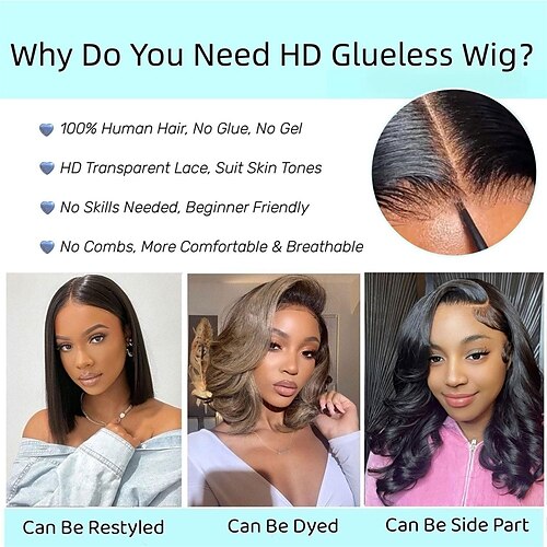  Glueless Wigs Human Hair Pre Plucked Wear and Go