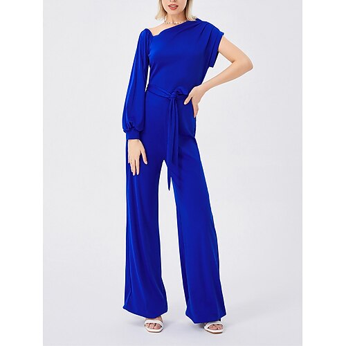 

Women's Jumpsuit High Waist Solid Color One Shoulder Streetwear Office Work Regular Fit Long Sleeve Black Blue S M L Fall