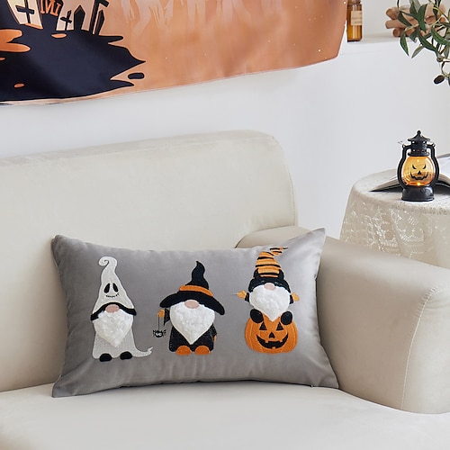 

Halloween-Kissenbezug, Stickerei, Zwerg, rechteckig, hochwertiger Kissenbezug für Schlafzimmer, Wohnzimmer, Kissenbezug