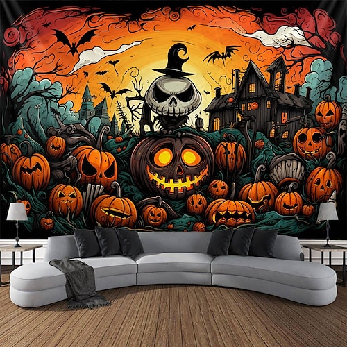 

Tapiz colgante de calabaza de halloween, arte de pared, tapiz grande, mural, decoración, fotografía, telón de fondo, manta, cortina, hogar, dormitorio, sala de estar, decoración