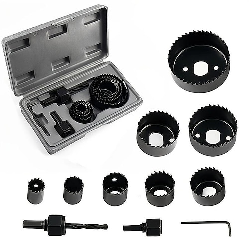 

Kit de sierra perforadora de 11 Uds., perforadora eléctrica circular de metal de acero al carbono duradera para madera, pvc, plástico, yeso (19/22/29/32/38/44/54/64mm)