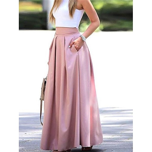 

Femme Jupe Trapèze Maxi Polyester Noir Jaune Rose Claire Rouge Jupes Eté Plissé Poche Mode Décontractées du quotidien Rendez-vous M L XL