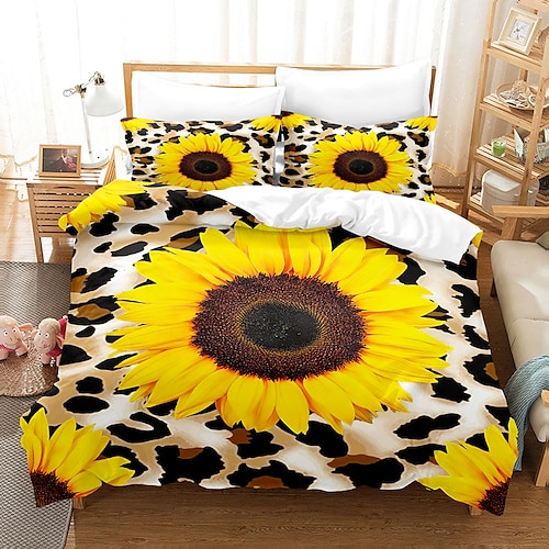 

3Pcs/2Pcs Sunflower Three Piece Set, Digital Printed Bed Sheet, Quilt Cover, Three Piece Set