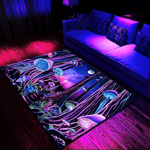 

grand champignon halloween blacklight tapis tapis tapis de sol uv réactif lueur dans le noir tapis grand tapis antidérapant tapis tapis pour la décoration de la chambre