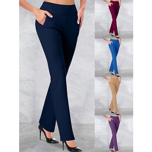 

Women's Dress Work Casual Pants Trousers Straight Full Length Pocket Stretchy Trousers Daily Black Wine S M