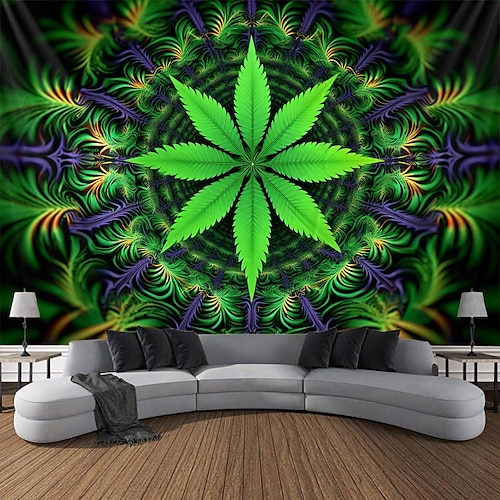 

Tapiz colgante de hoja de marihuana trippy, arte de pared, tapiz grande, decoración mural, fotografía, telón de fondo, manta, cortina, hogar, dormitorio, sala de estar, decoración