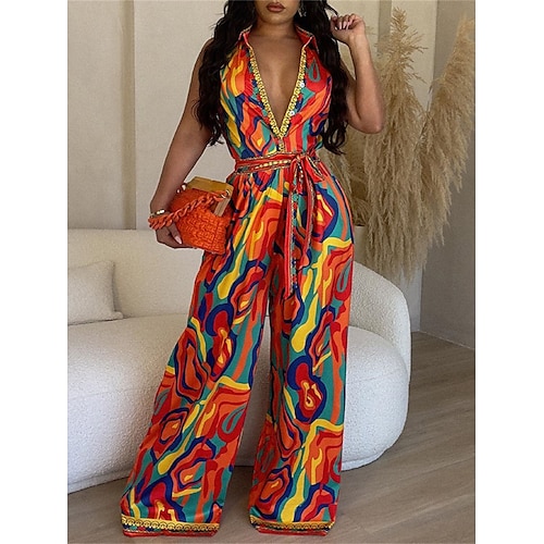 

Damen Jumpsuit mit Schnürung Bedruckt Bedruckt Tiefes V Urlaub Brautkleider schlicht Strasse Täglich Regular Fit Ärmellos Gelb Rote Grün S M L XL Sommer