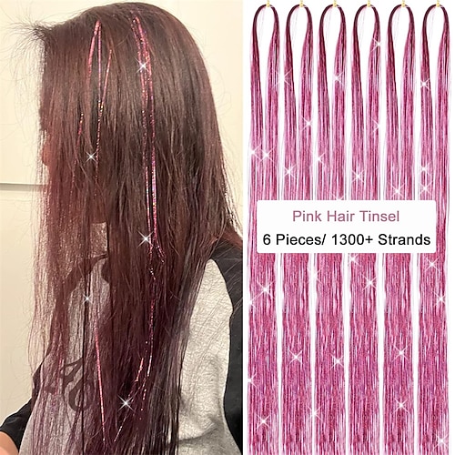 Hair Tinsel Kit with Tools Fairy Hair Tinsel Pink Tinsel Hair Extensions  Heat Resistant 6 Packs 1320 Strands Sparkling Shinny Glitter Hair  Extensions Hair Tensile Accessories for Women Girls 2024 - $13.99