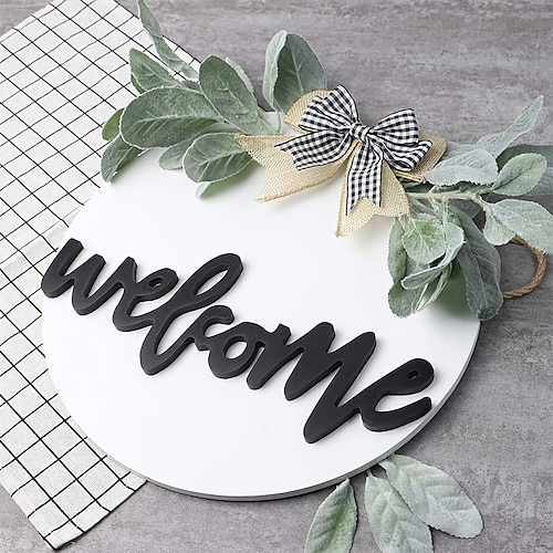 

Welcome Hanging Home Decor Wreath Front Door Happy Place Holiday Pieces Rustic Farmhouse Porch Hanging Plaques Ornament Art